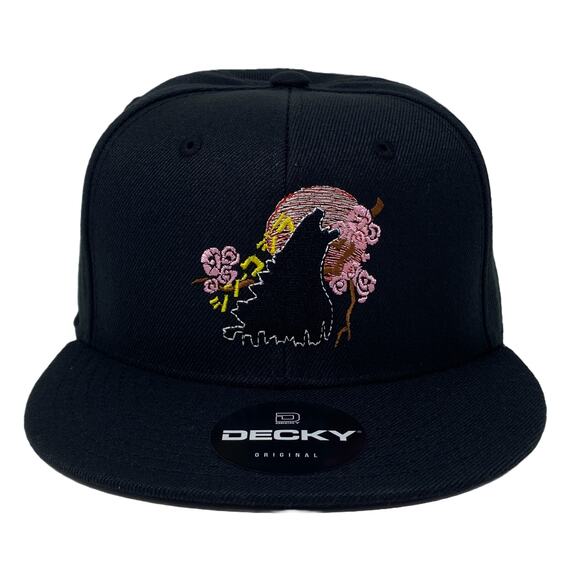 Godzilla Pink Japan Sakura Cherry Blossom Tokyo Blood Moon Snapback Hat Black - Picture 3 of 7